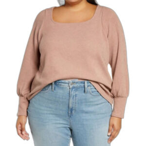 Madewell Square Neck Top Womens 1X Pink Ottoman Rib Peasant Modern Boho Chic